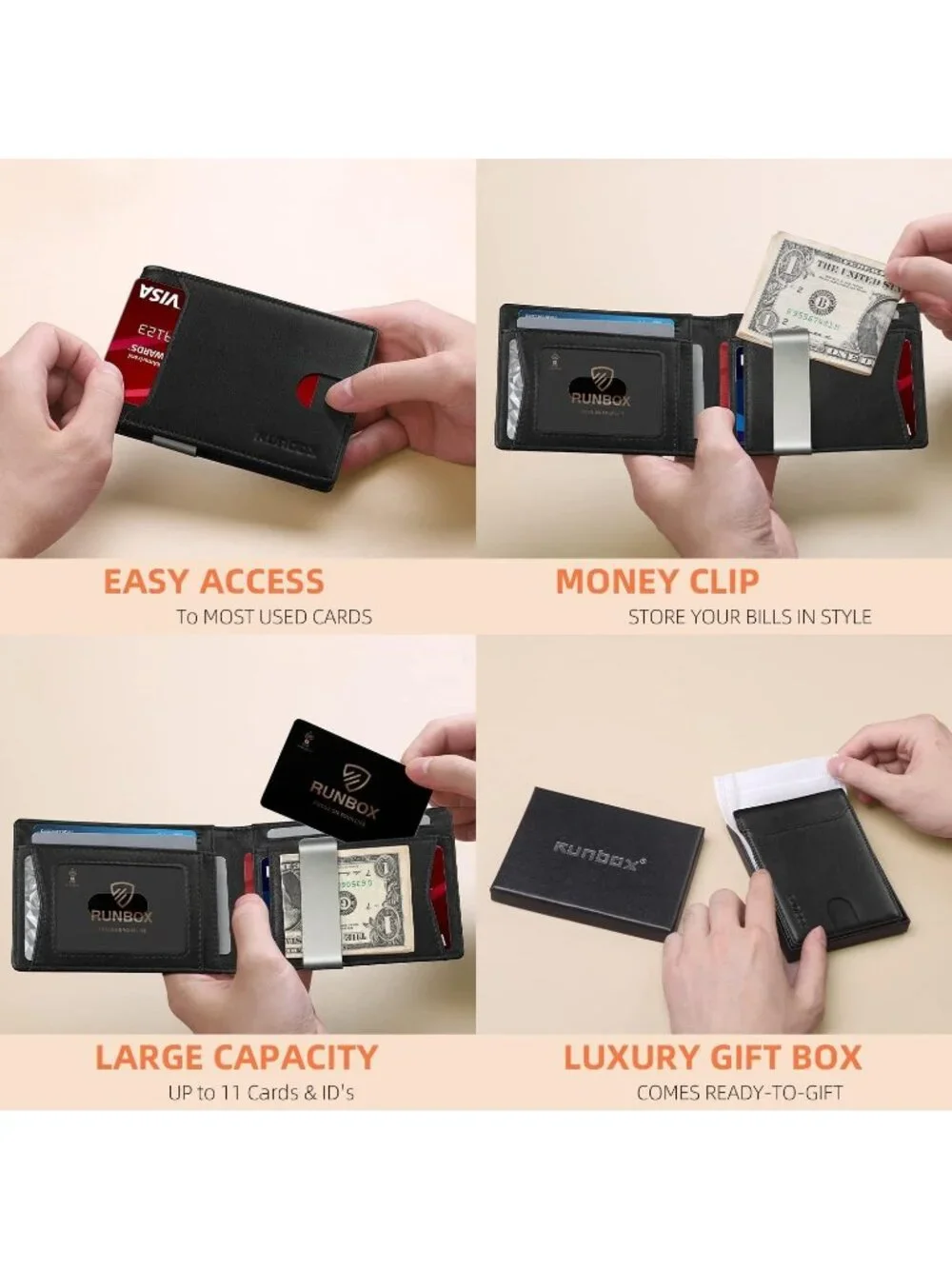 〽️Man Classic Leather Money Clip RFID Blocking Pocket Bifold Credit Card Wallet
